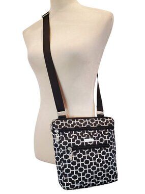 BAGGALLINI Everyday Crossbody Bag Black & White Geometric Pattern w/Red Interior